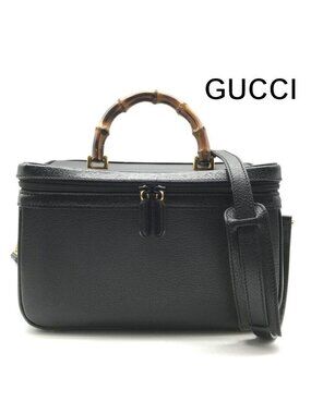 Gucci Bamboo Line Leather 2-Way Bag Vanity Black
